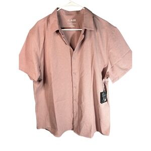 01.ALGO Performance Mens XL Mauve Pink Short Sleeve Button Down Grid UPF40
